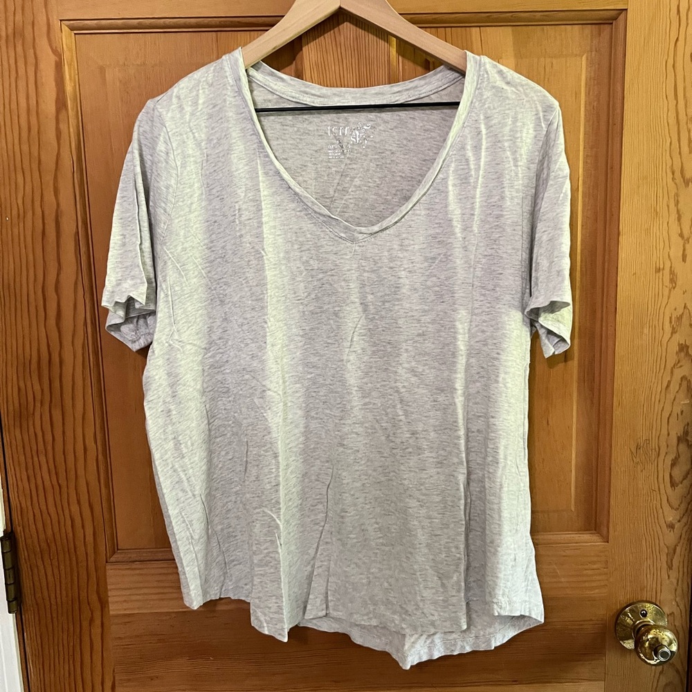 Woman’s Terra Sky Cotton Blend V-Neck T-Shirt Grey 1X